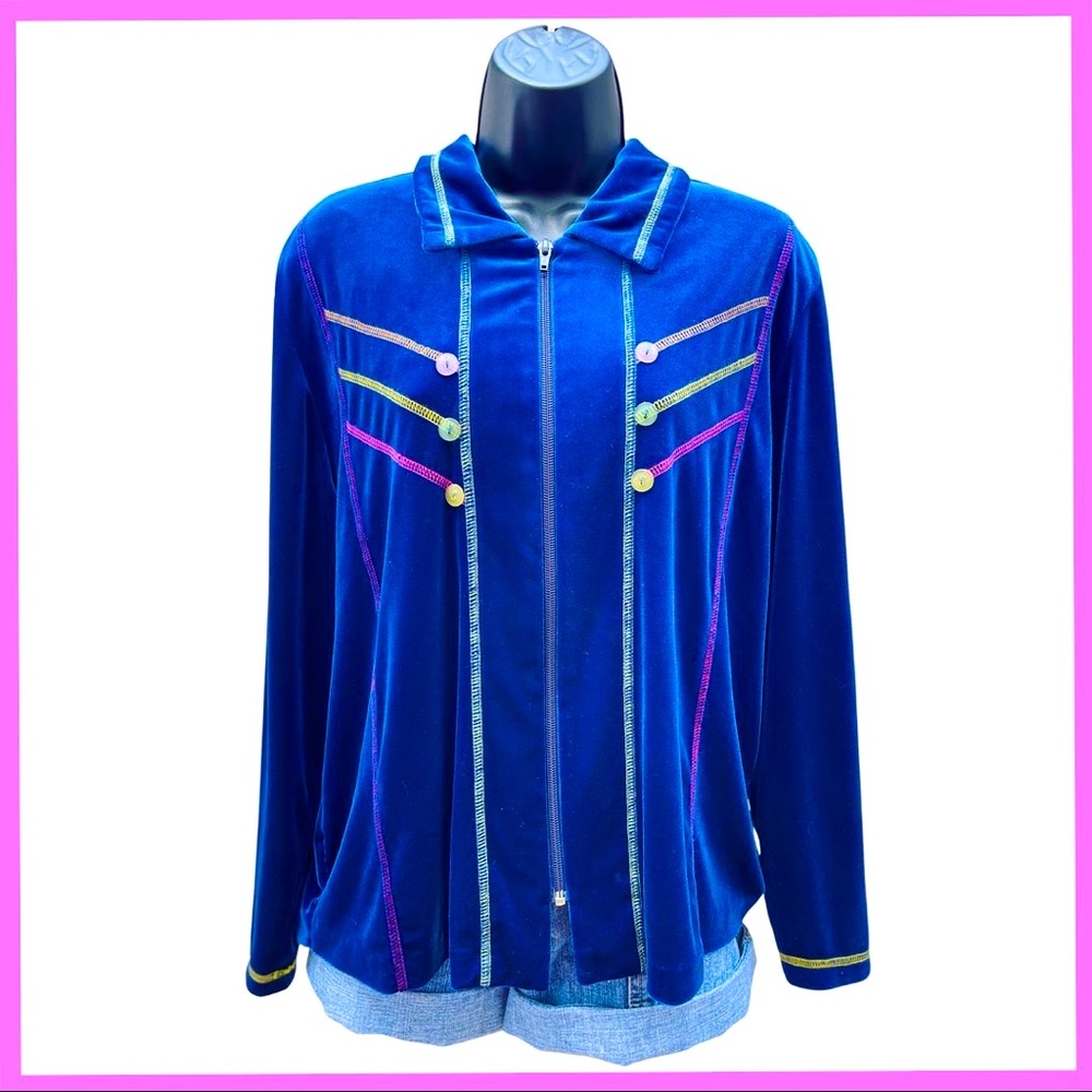 Vintage Velvet Jacket

Size: XL
Chest 27” stretch 
Length 24”